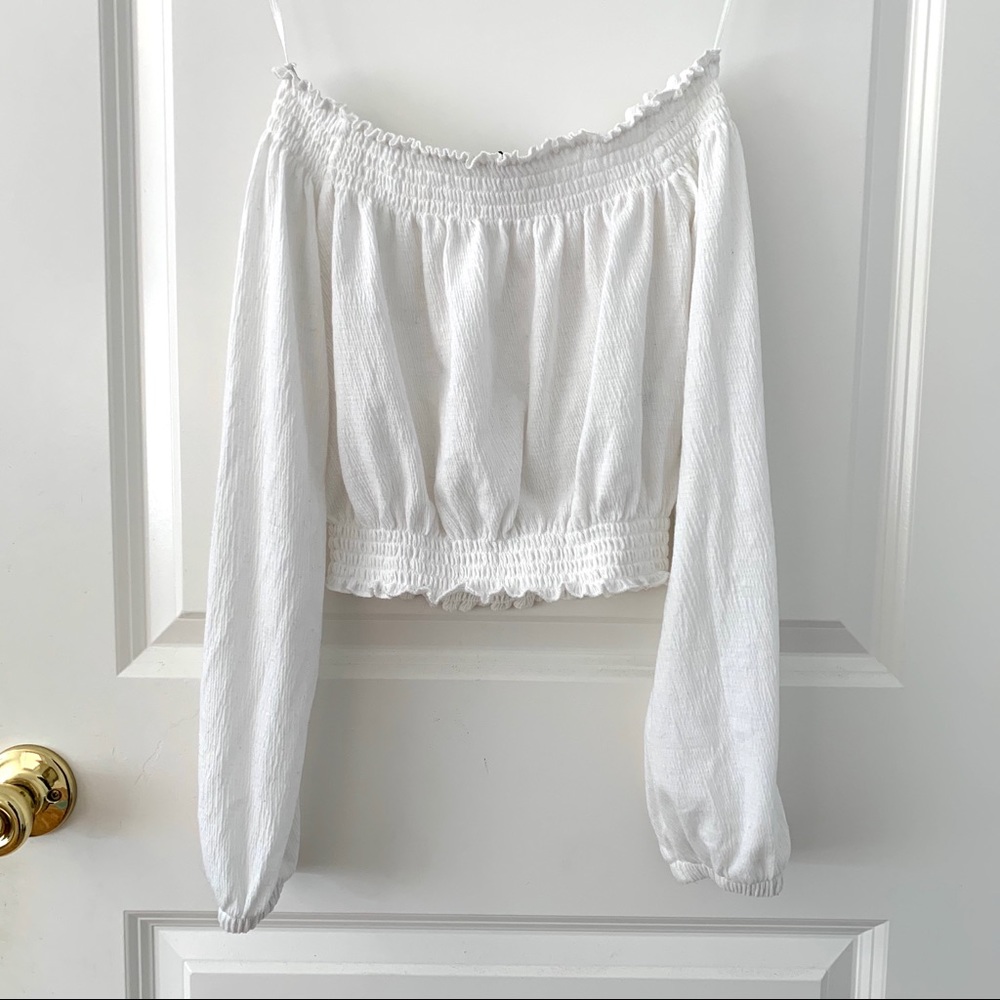 H&M Divided White Off The Shoulder Long Sleeve Top